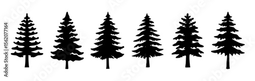 Vector collection of pine tree silhouettes in isolated PNG on transparent background
