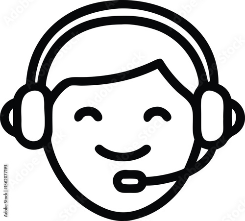 Outline illustration of smiling operator with headset for customer support services