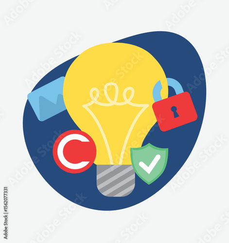 Copyright protection concept. Protected by law, protecting artwork or content. Trademark intellectual property rights protection. Registered legally protected.