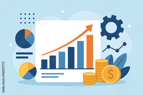 Business analysis chart with sales data and economic growth graph. Concept of business strategy, planning and financial success. Stock market, banking, and revenue growth strategy.
