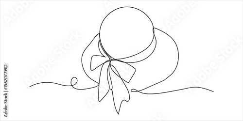  continuous one line of women's hat.one line drawing of hat with flowers and ribbon. single line vector illustration.