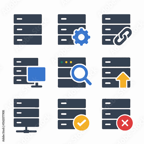 Server icons showing network connections, database, and data processing functions
