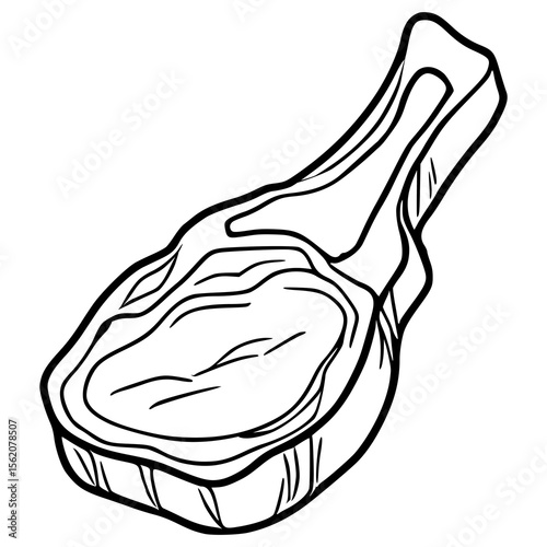 Vector illustration of a detailed hand-drawn steak, showcasing a bold black outline and textured surface, ideal for restaurant menus or culinary designs.