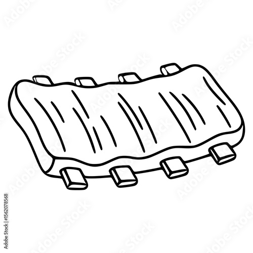 Delicious vector illustration of a single rack of ribs, hand-drawn in a simple, bold black outline style, perfect for menu design or BBQ-themed projects.