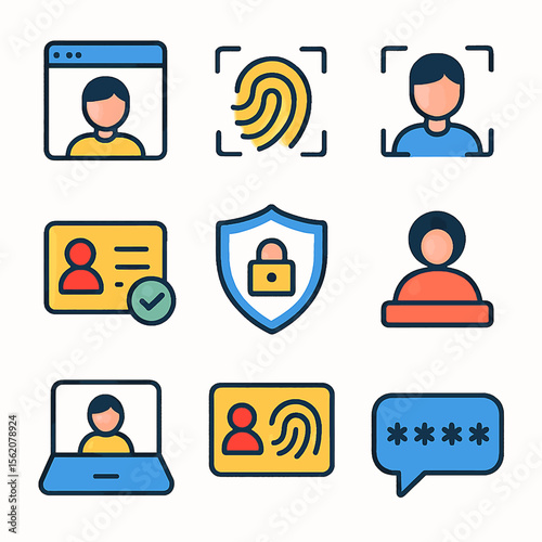 Set of identification icons representing digital identity and secure access