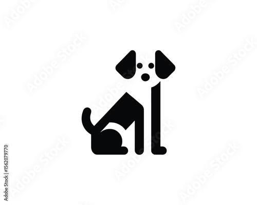 Abstract black dog sitting icon on white background