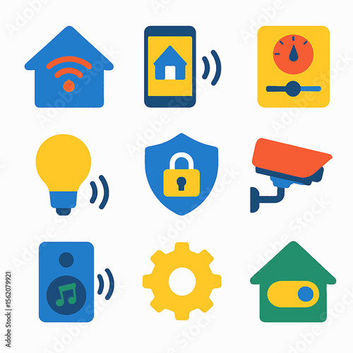 Smart home automation system icons showcasing connected devices and technology