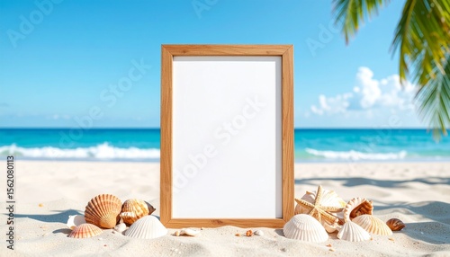Empty Frame on Summer Beach with Seashells