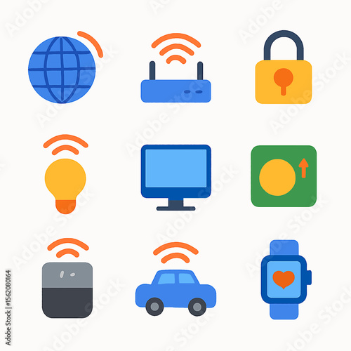 Smart home automation technology vector icons showcasing internet of things concept