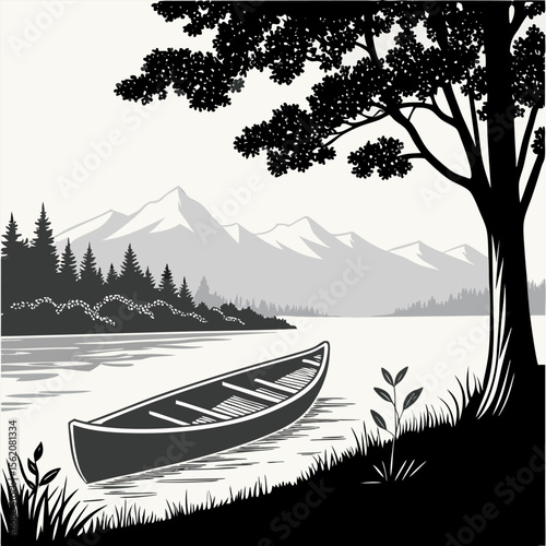 Boat on the lake free vector design download.