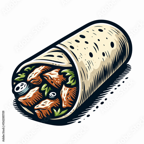 Chicken Burrito with Grilled Vegetables in Tortilla Wrap