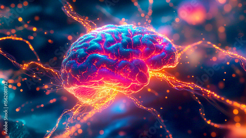 The brain raw power. A dynamic purple image depicting electric impulses and energy within the human mind, perfect for neurology and overall health concepts.