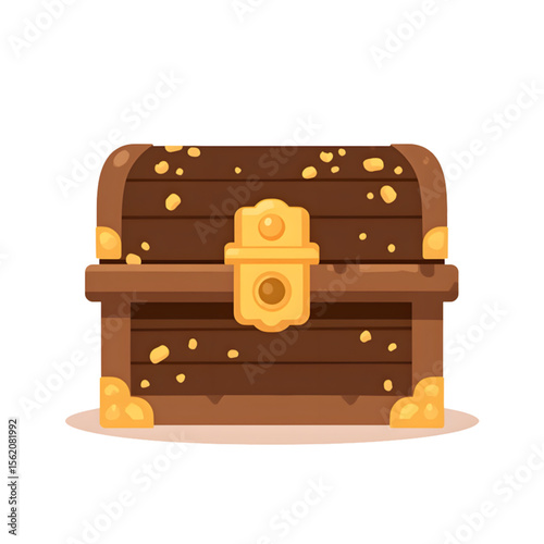 Wooden treasure chest with golden accents and a rustic design  