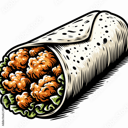 Chicken Burrito with Grilled Vegetables in Tortilla Wrap