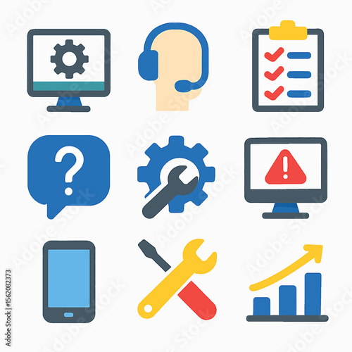 Technical Support and Service Icons Illustration Set for Customer Assistance