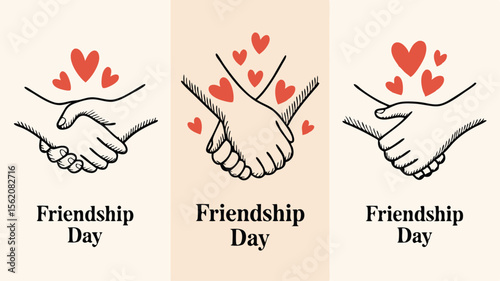 Friendship Day Handshake Graphics with Red Hearts Celebrating Bonds and Appreciation for Friends