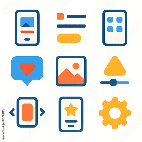 User interface elements showcasing a modern app design with vibrant colors and intuitive icons
