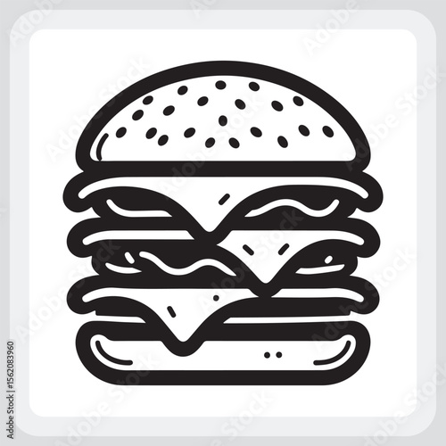 A Deliciously Detailed Line Art Illustration of a Gourmet Burger.