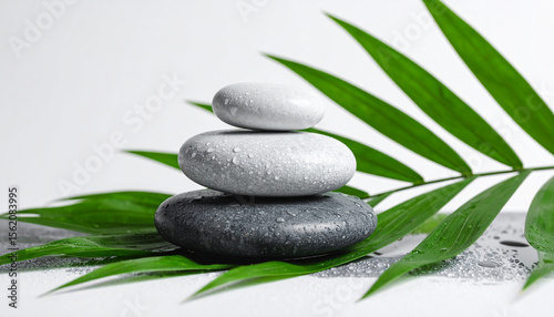 zen stones and bamboo leaves