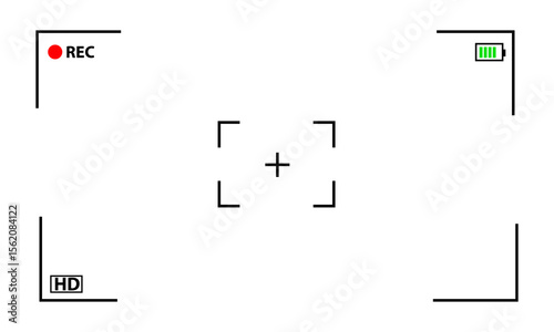 Video camera viewfinder frame. Camera recording screen template for overlay. Vector illustration