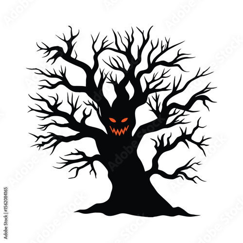 Haunted Tree with Glowing Eyes in the Dark
