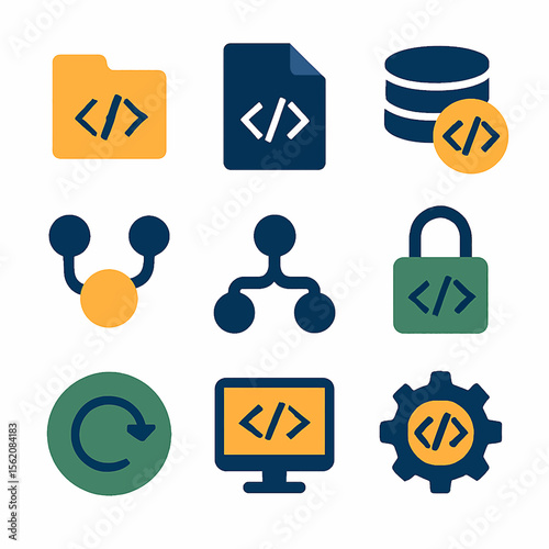 Vector illustration of coding and development icons representing software engineering process