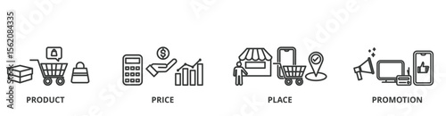 The marketing mix banner vector illustration concept with icon of product, price, place and promotion