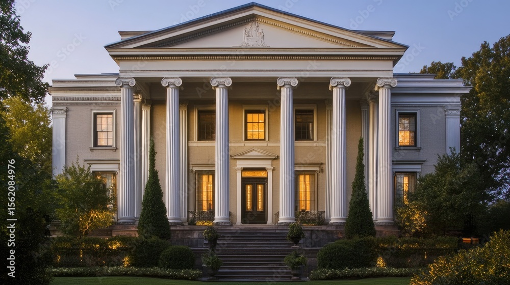 Obraz premium Majestic Neoclassical Mansion at Dusk