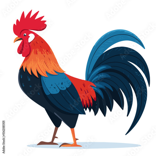 Cute Rooster in Simple Vector Style – Minimalist Cartoon Farm Bird on White Background