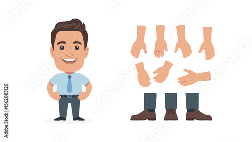 Cartoon Businessman with Interchangeable Body Parts Hands, Legs and Feet, Isolated on White