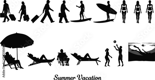 Silhouettes of diverse business professionals standing, walking with briefcases, corporate teamwork concept, leadership symbol, modern workplace diversity, formal dress motion, team collaboration pose