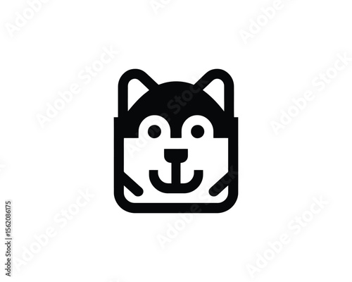 Cute black and white husky dog icon
