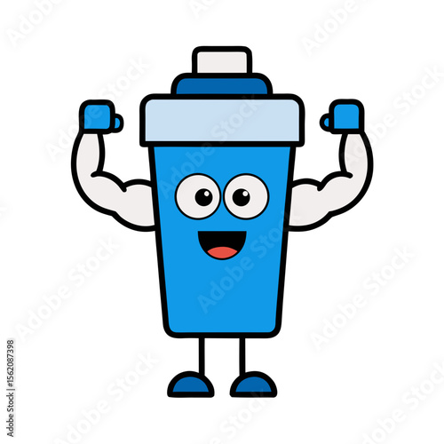 cartoon design featuring a muscular protein shaker 