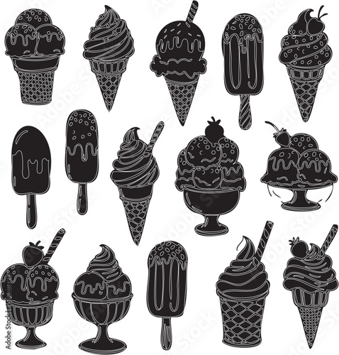 minimalist ice cream icon black and white vector art