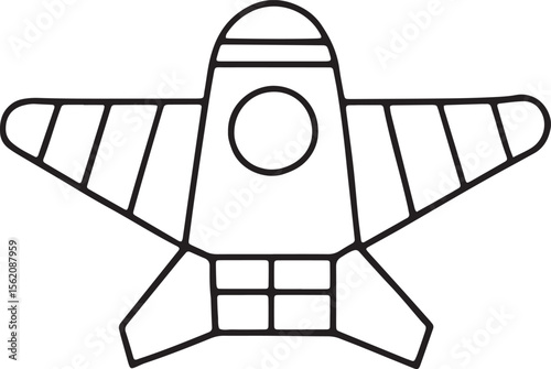 Black and white spaceship illustration ready for coloring or science themed educational designs