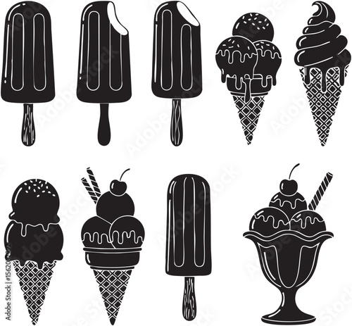 minimalist ice cream icon black and white vector art