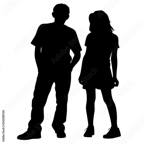 Smiling student silhouette of boy and girl in casual standing pose
