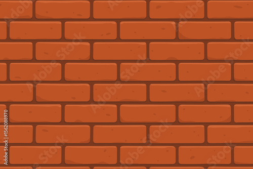 Seamless Red Brick Wall Pattern Vector. Realistic Modern Flat Cartoon Illustration. Construction Texture Background. Urban Architecture, Masonry, Building Material, Exterior Design, Tiling Concept