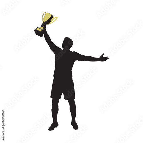 vector silhouette of a soccer player lifting the trophy after the championship