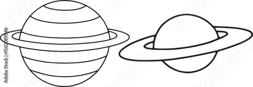 Celestial design with two ringed planets in minimal black and white space themed artwork