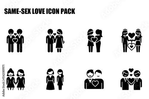Same-sex couples in various poses in formal wear/casual wear. Diverse couples in different poses with a white background.