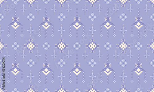 Pastel Tribal Rug Seamless Pattern with Geometric Ethnic Motifs – Soft Lilac and Beige Tones.  it’s perfect for fabric printing, digital scrapbooking, wrapping paper, or home décor products.