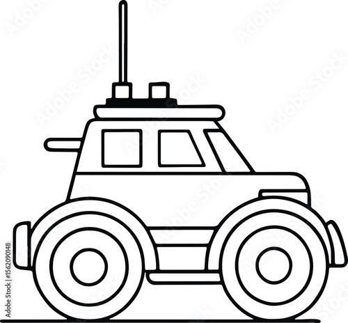 Toy car drawing in simple outline style for children's fun learning and coloring book designs
