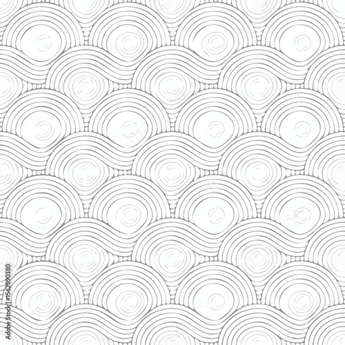 Seamless pattern of grey swirling semicircles on white background texture abstract