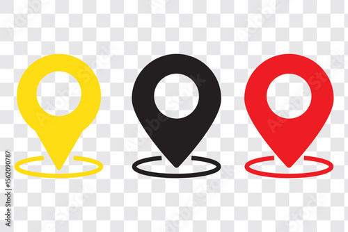 Set of location pin icons. Map marker pointer symbols, GPS location. Navigation map, location navigation icon, geo location point. Vector.