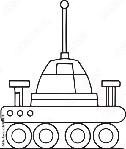 Cartoon space rover vehicle drawn in simple outline for space exploration coloring activity