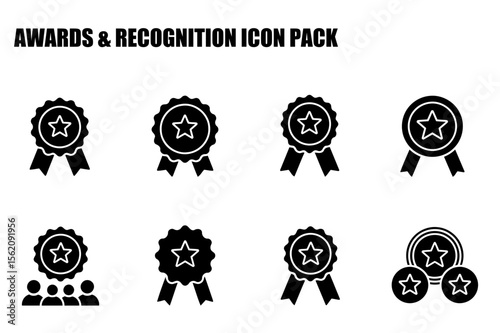 Award icons with ribbons and stars. Flat design graphic elements with a diverse collection of award icons.