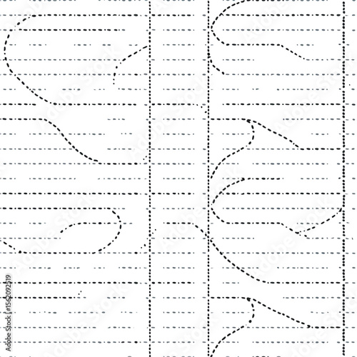Black dashed lines and gray dots on white background abstract pattern texture graphic