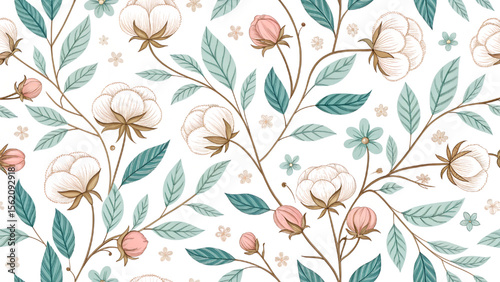 Digital seamless fabric pattern illustration. Cotton flower pattern for printing on fabric,wallpaper.