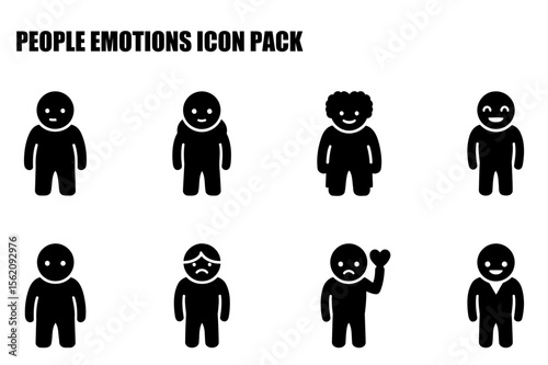 Simple stylized illustrations of people displaying various emotions. Diverse expressions of happiness, sadness, and neutral emotions in a basic, cartoon-like format.